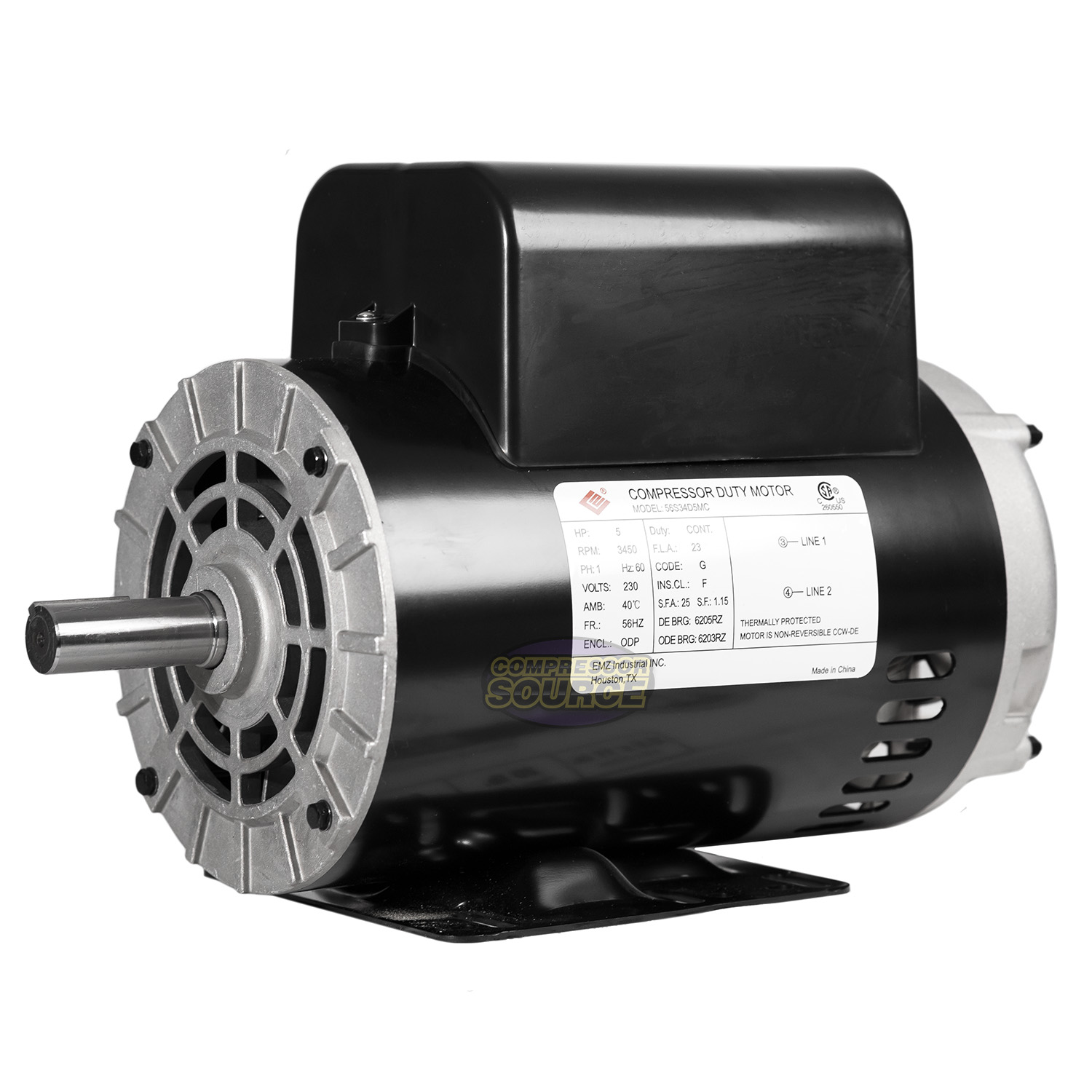 5 HP Compressor Duty Electric Motor 230V 1 Phase 56HZ Frame 7/8" Shaft
